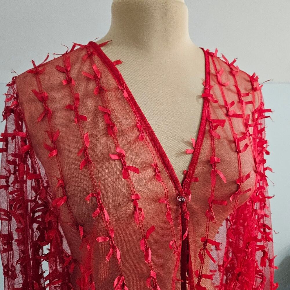 Maxima USA Shrug Womens Medium Sheer Mesh Cherry Red Ribbon Festive Holiday - Picture 6 of 14